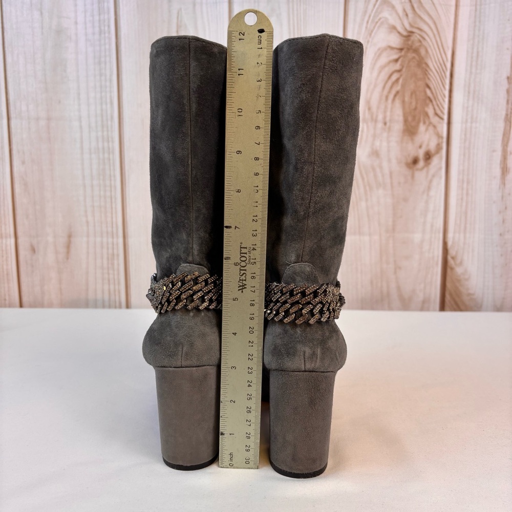WHBM Suede Boots Chain Bracelet Chunky Mid Heel Boot Smoked Pearl Size 6 - Picture 13 of 16